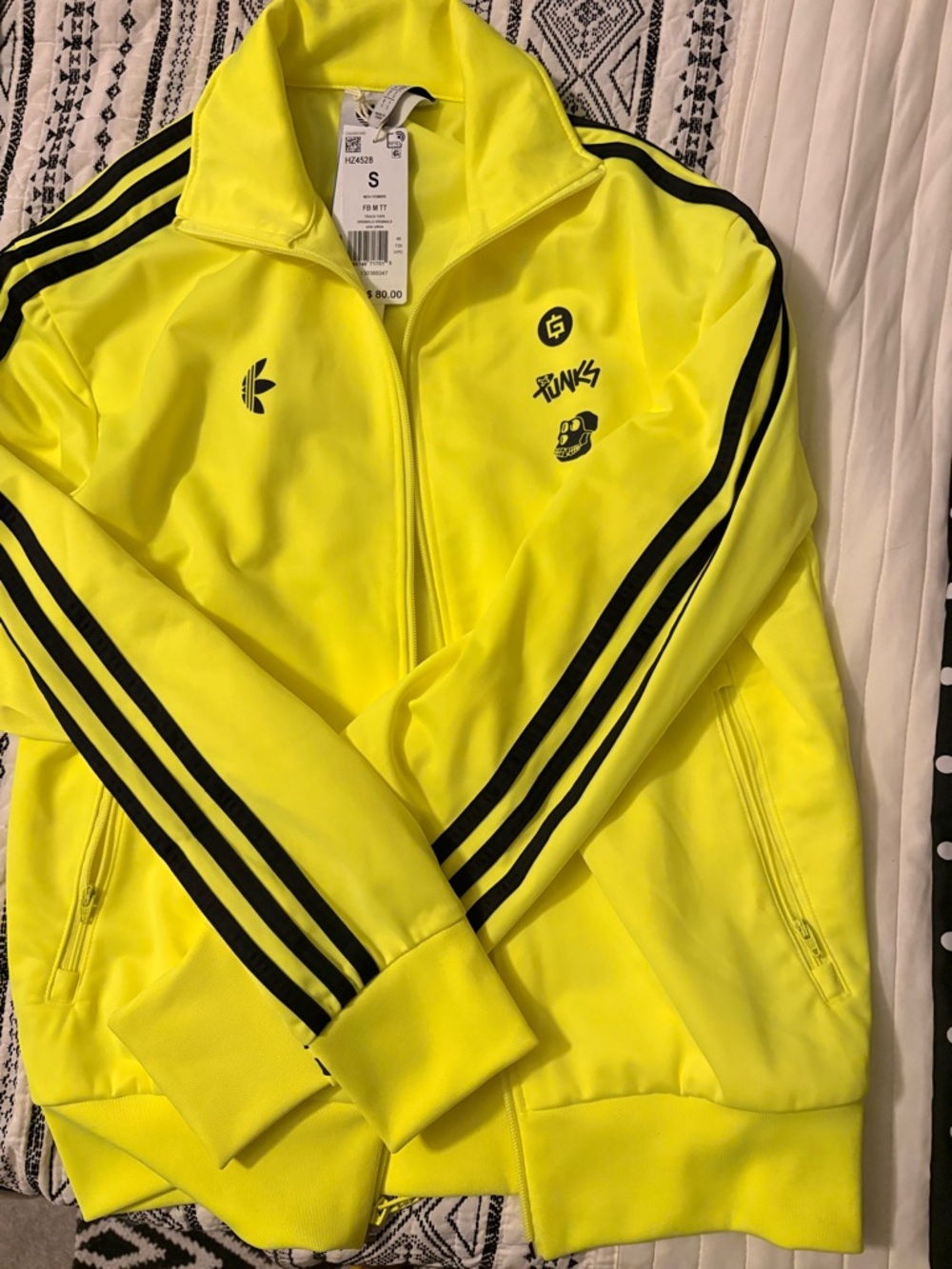 Adidas Men Neon Yellow Track Jacket with Black Stripes